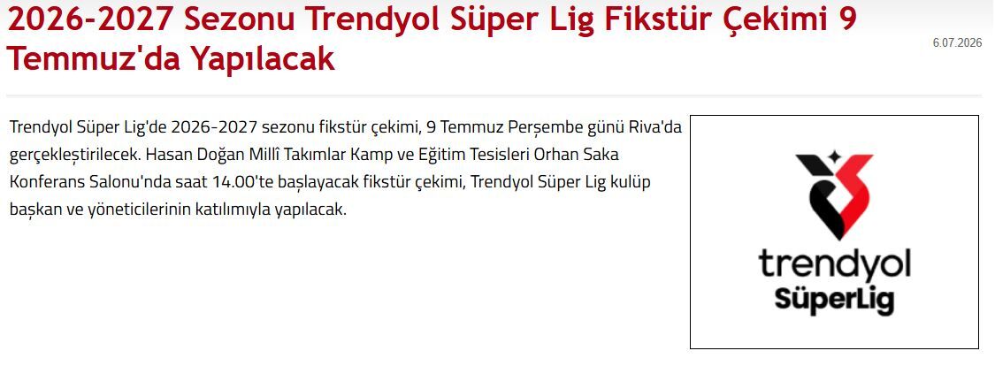 Tff Resmen Açıkladı 2026 2027 Sezonu Fikstür Tarihi Belli Oldu